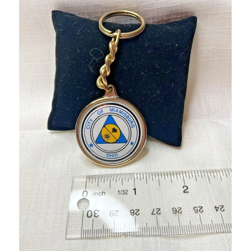 Vtg Miamisburg Ohio Silver Adena Native American Indian Mound Key Ring Chain Fob